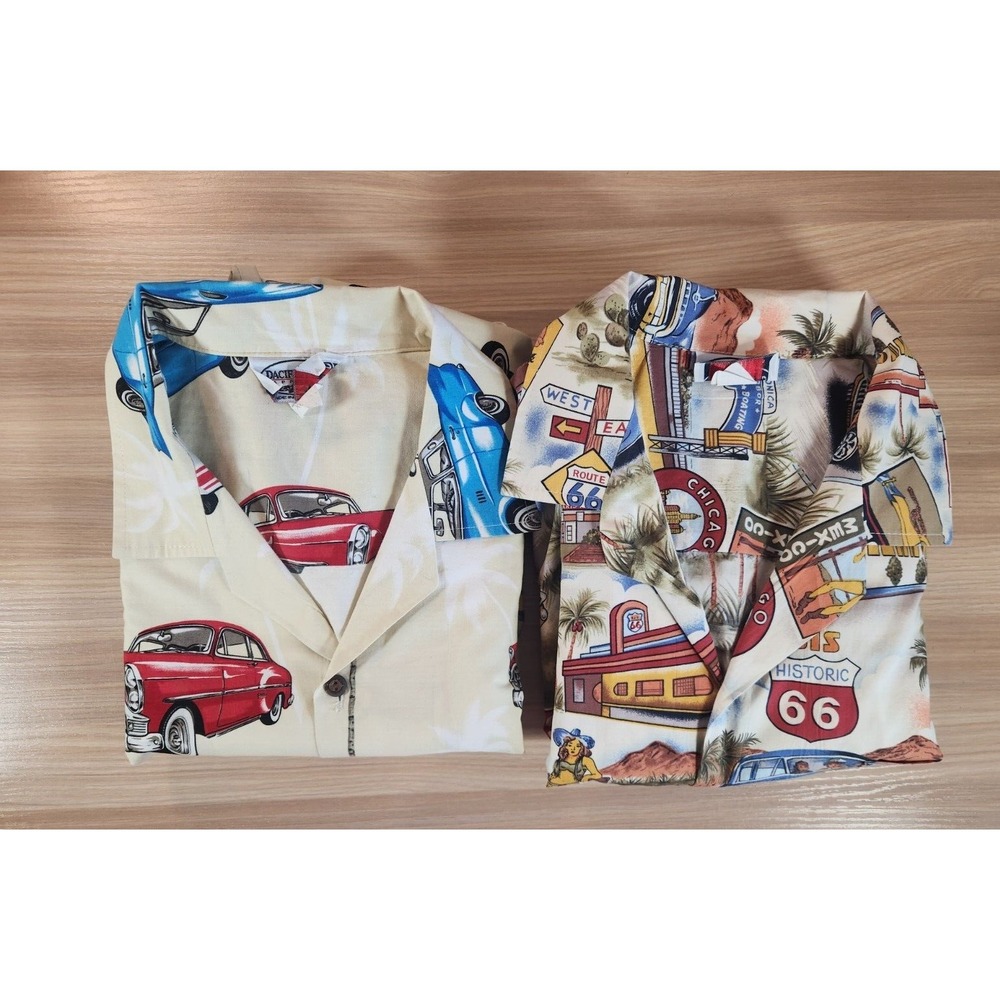 Pacific Legend Shirts Hawaiian XL Route 66 Pinup Girls‎ Classic Cars Lot of 2